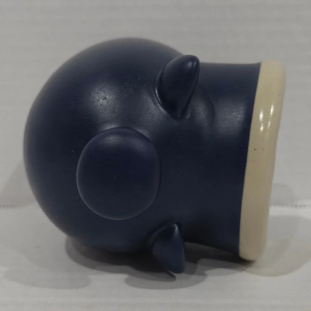 Matte Navy Blue Ceramic Salt Pig Stoneware Kitchen Cellar Piggy Tail Design